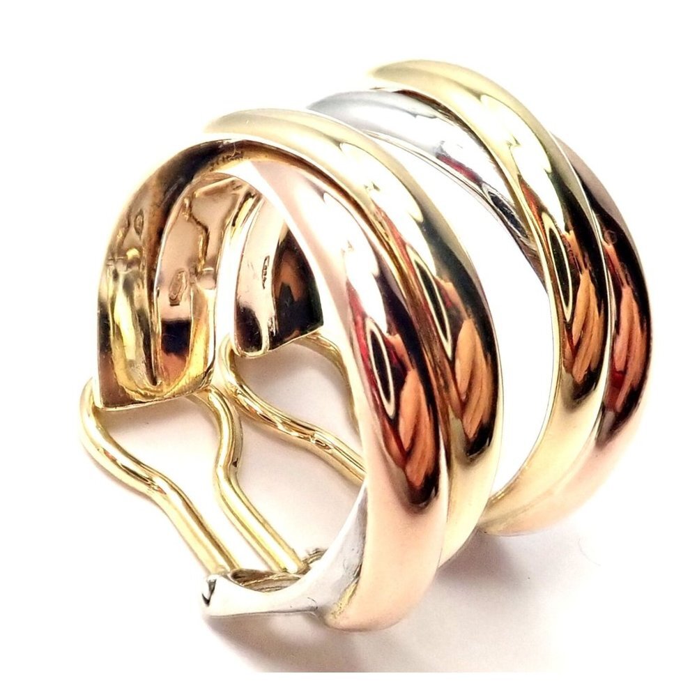 Authentic! Cartier 18k Tri-Color Gold Medium Size Trinity Hoop Earrings​ - Picture 10 of 10